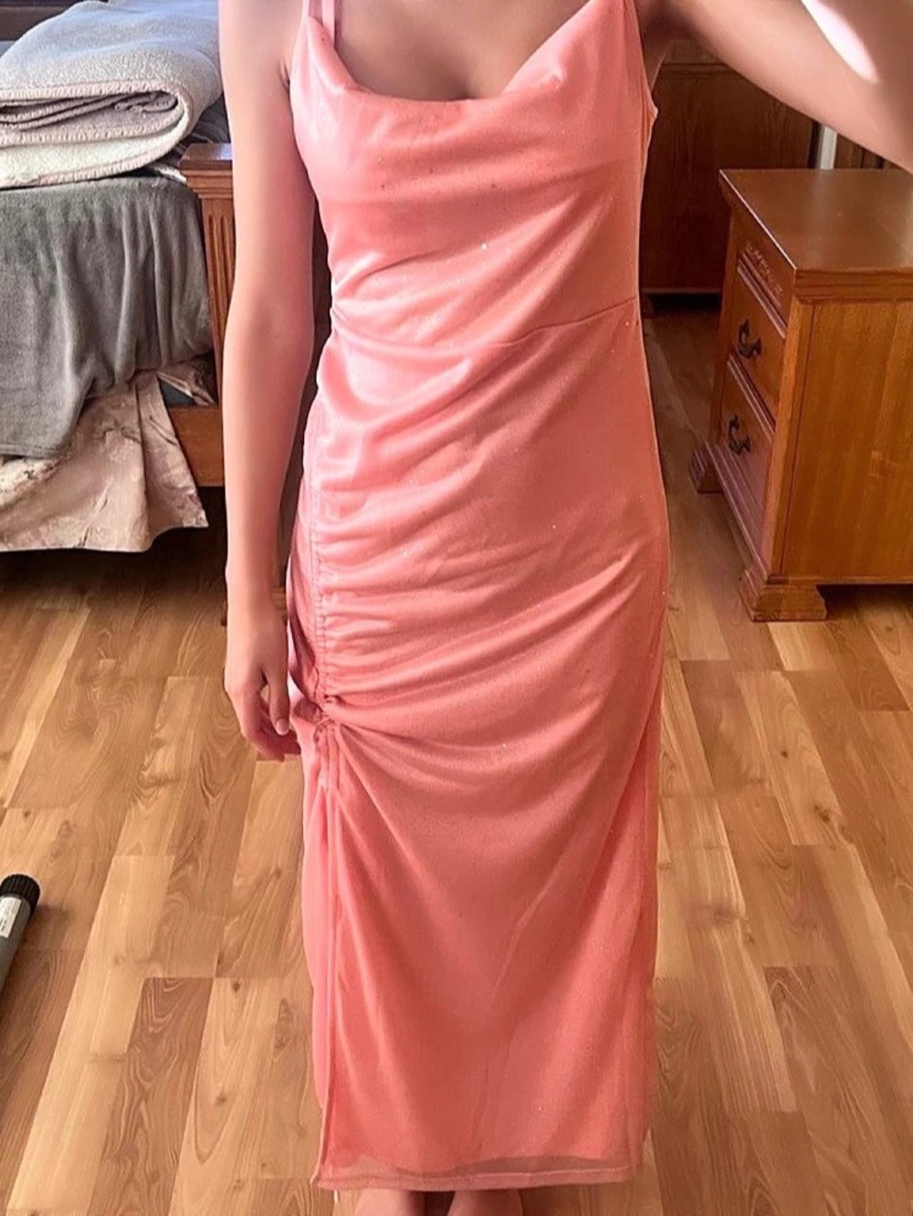 JILLUMI Ruched Satin-Style Maxi Dress Pink Small NWT